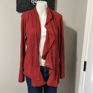 Anthropologie Meadow Rue Paso Doble Chiffon Ruffle Sweater Red Sz S